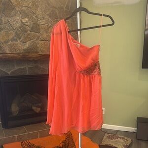 Free People Coral One-Shoulder Chemise
